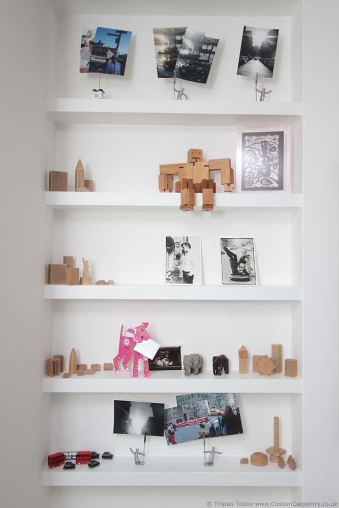 Modern shelves with ornaments on them