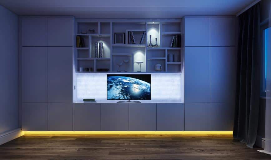 This is a render of an eco bespoke built in media unit built from scratch in London