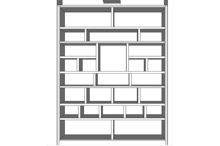 3D black and white drawing of some bespoke shelves