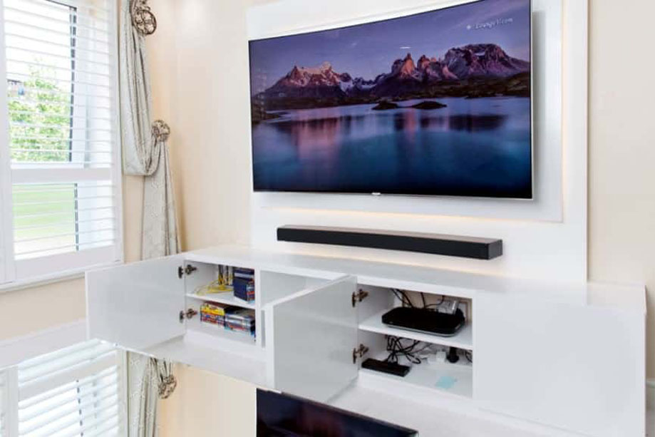 Floating panel media unit with led light