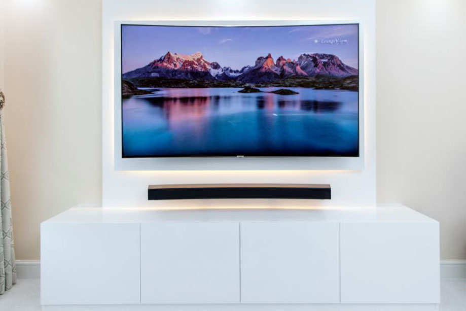 Floating panel media unit with led light