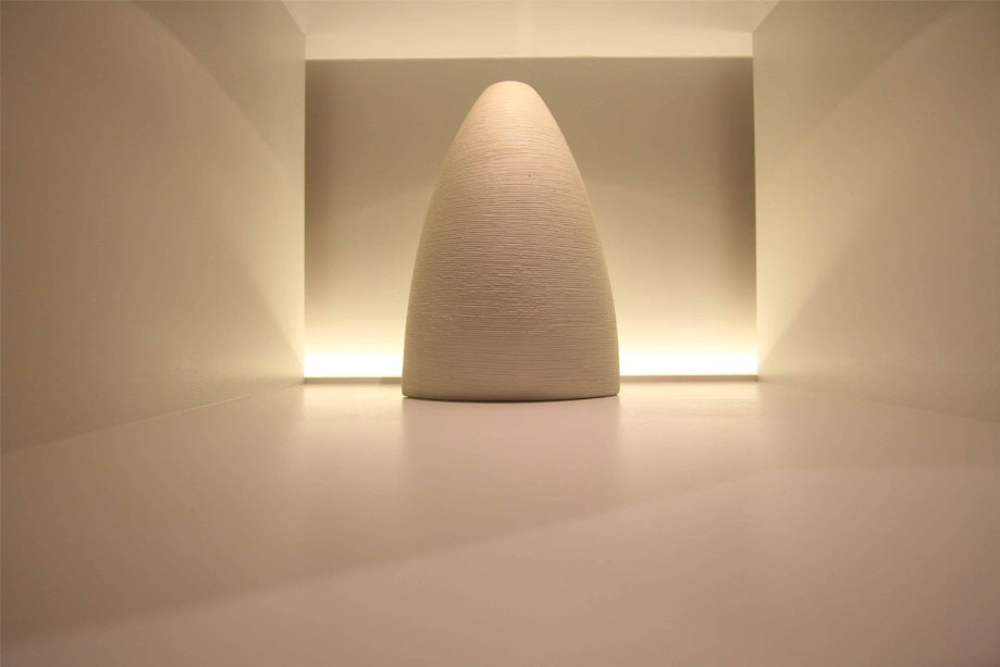 Closer look at sleek White painted display shelf with LED backlight