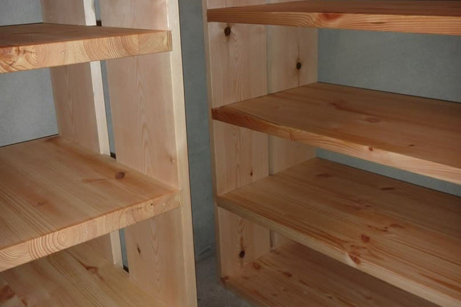 Closer look at custom prefinished eco-friendly wine cellar shelves