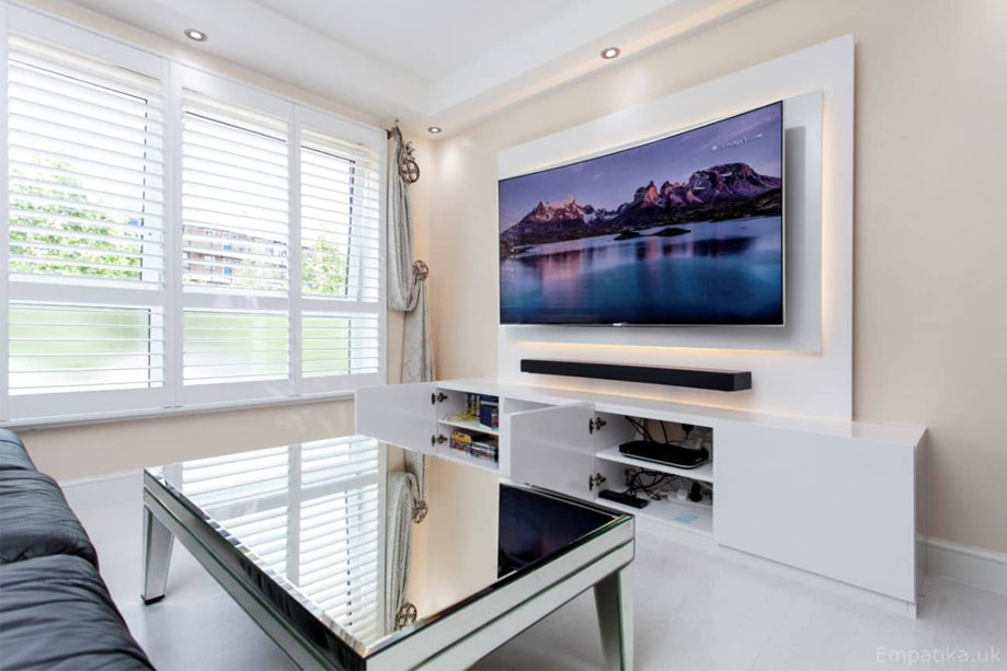 Floating panel media unit with led light